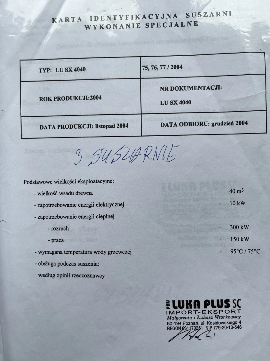 Wood Drying Kiln LU SX 4040 – 3 Chambers, 40 m³, Year 2004