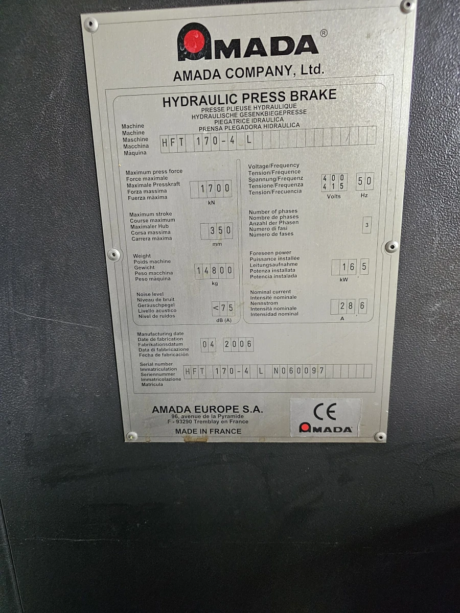 AMADA HFT 170-4L Press Brake (4-axis, Year of Manufacture 2006) - Perfect, Lightly Used Condition!