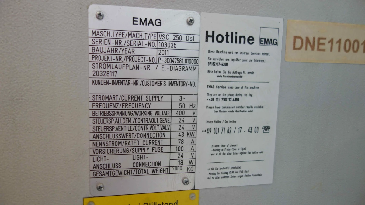 EMAG VSC 250 Vertical CNC Lathe (Year of Manufacture 2011)