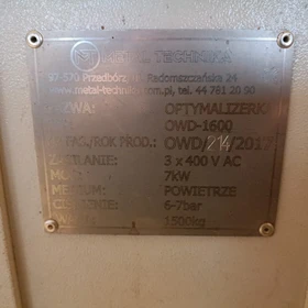 Używana optymalizerka Metal Technika OWD-1600 2017 – panel dotykowy, 7 kW – Łódź