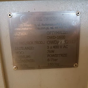 Używana optymalizerka Metal Technika OWD-1600 2017 – panel dotykowy, 7 kW – Łódź