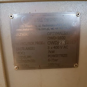 Używana optymalizerka Metal Technika OWD-1600 2017 – panel dotykowy, 7 kW – Łódź