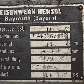 Presă excentrică Eisenwerk Hensel EBU 15 15 t 140 curse/min – Racibórz