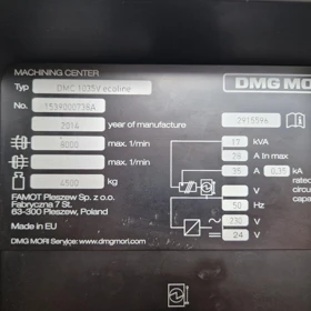Used DMG MORI DMC 1035 V ecoline CNC Vertical Machining Center 2014 – Serial No. 1539000738A – Poland